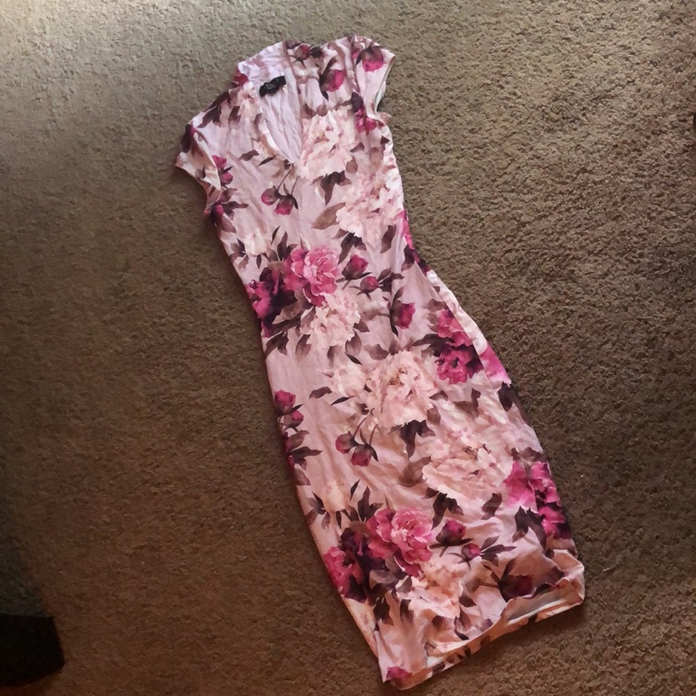 Pink floral body con dress